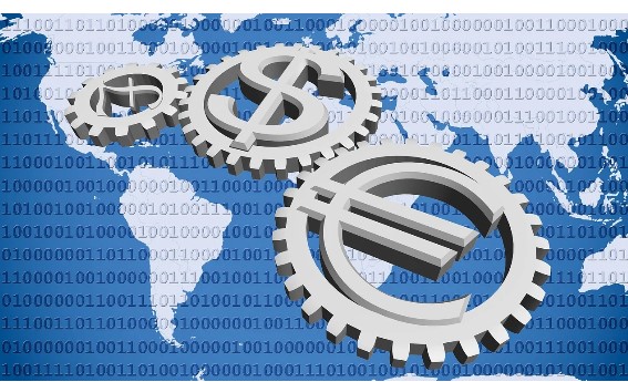 Image of the world and different currencies