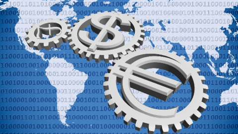 Image of world and different currencies