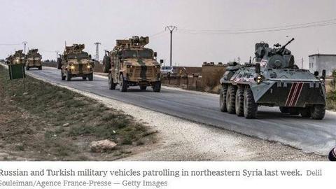 Russian and Turkish military vehicles patrolling in NE Syria